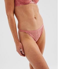 GEMO Tanga en dentelle scintillante et satin femme Rose