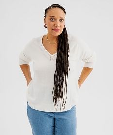 GEMO Pull col V en maille fine femme grande taille Beige