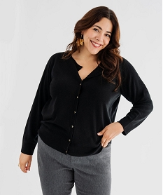 GEMO Gilet à col rond en maille fine femme grande taille noir standard