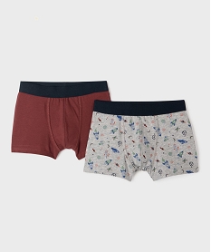 GEMO Boxers en coton stretch uni et motifs de l’espace garçon (lot de 2) Multicolore