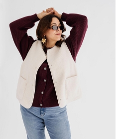 GEMO Gilet sans manches en maille sherpa femme grande taille Beige