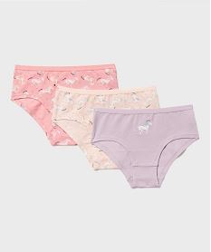 GEMO Shorties en coton stretch à motifs licornes fille (lot de 3) Rose