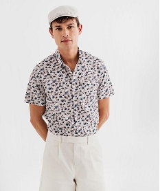 GEMO Chemise manches courtes en coton imprimé fleuri homme blanc standard
