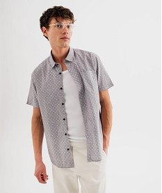 GEMO Chemise manches courtes en coton fleuri homme Violet