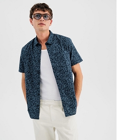 GEMO Chemise manches courtes en coton imprimé homme bleu standard