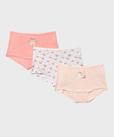 GEMO Boxers en coton stretch à motifs positifs fille (lot de 3) Rose