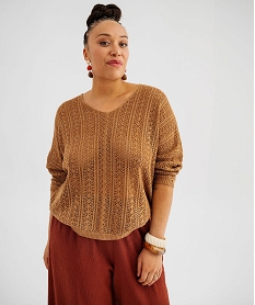 GEMO Pull ajouré en maille scintillante femme grande taille Orange