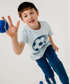 GEMO Tee-shirt manches courtes en coton imprimé thème foot garçon bleu standard