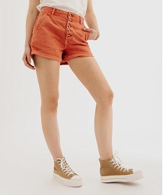 GEMO Short en twill ample taille haute à boutons femme Rouge