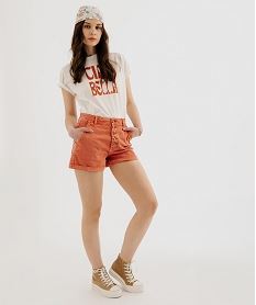 short en twill ample taille haute a boutons femme rouge shortsI810401_4