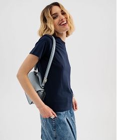 GEMO Tee-shirt manches courtes et col rond uni en coton résistant femme navy