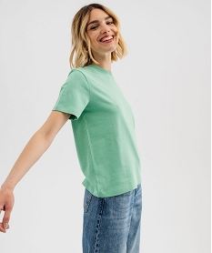 GEMO Tee-shirt manches courtes et col rond uni en coton résistant femme vert standard