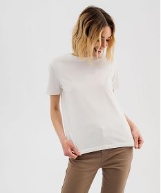 GEMO Tee-shirt manches courtes et col rond uni en coton résistant femme blanc standard