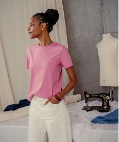 tee-shirt manches courtes et col rond uni en coton resistant femme rose standardI813801_4