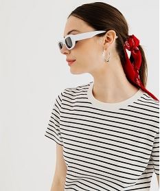 GEMO Tee-shirt manches courtes et col rond rayé en coton résistant femme Bleu