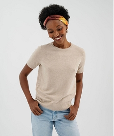 GEMO Pull à manches courtes en maille fine et fluide femme beige standard