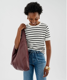 GEMO Pull manches courtes en fine maille rayée femme Imprimé