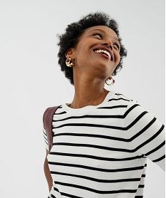 pull manches courtes en fine maille rayee femme imprime pullsI818101_4