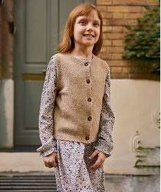 gilet sans manches avec finitions dentelees fille - lulucastagnette beige standard giletsI822001_4