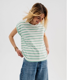 GEMO Tee-shirt rayé à manches ultra courtes femme vert standard
