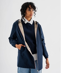 GEMO Imperméable réversible et déperlant à capuche femme Bleu