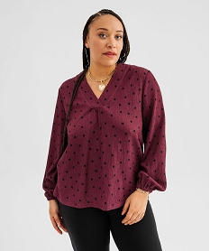 GEMO Tee-shirt imprimé à manches longues à col V femme grande taille Violet