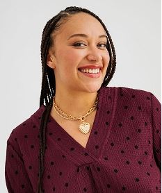 tee-shirt imprime a manches longues a col v femme grande taille violet t-shirts manches longuesI835701_2