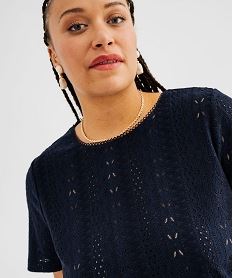 tee-shirt manches courtes en maille ajouree femme grande taille bleu t-shirts manches courtesI837501_2