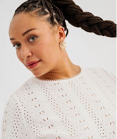 GEMO Tee-shirt manches courtes en maille ajourée femme grande taille Beige