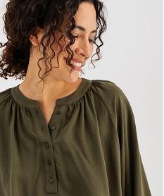 blouse manches longues en viscose unie a col rond boutonne femme kaki standard chemisiersI840301_2