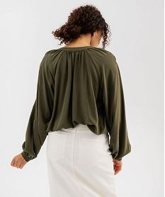 blouse manches longues en viscose unie a col rond boutonne femme kaki standard chemisiersI840301_4