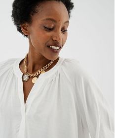 blouse manches longues en viscose unie a col rond boutonne femme beige chemisiersI840501_2