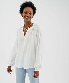 blouse manches longues en viscose unie a col rond boutonne femme beige chemisiersI840501_4