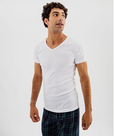 GEMO Tee-shirt manches courtes et col V en coton biologique homme (lot de 2) blanc standard