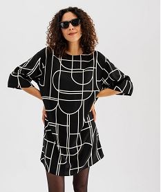 robe courte coupe droite a motifs graphiques femme noirI850801_2
