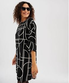robe courte coupe droite a motifs graphiques femme noirI850801_3