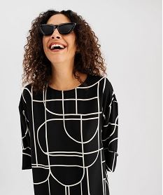 robe courte coupe droite a motifs graphiques femme noirI850801_4