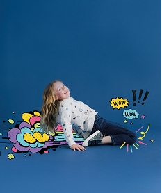 GEMO Jean large avec taille froncée élastique ajustable fille Bleu