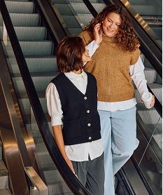 GEMO Pull sans manches avec maille ajourée sur l’avant femme grande taille Brun