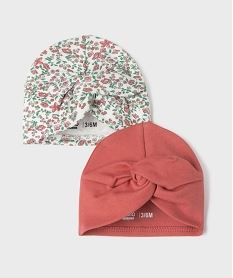 GEMO Bonnet de naissance en jersey effet noué bébé fille (lot de 2) Rose