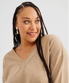pull fin col v en maille pailletee femme grande taille beige standard pullsI862301_2