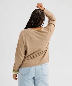 pull fin col v en maille pailletee femme grande taille beige standard pullsI862301_3