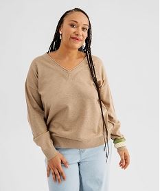 pull fin col v en maille pailletee femme grande taille beige standard pullsI862301_4
