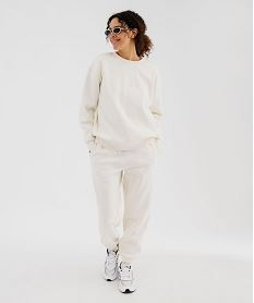 GEMO Sweat à col rond en molleton uni femme Beige