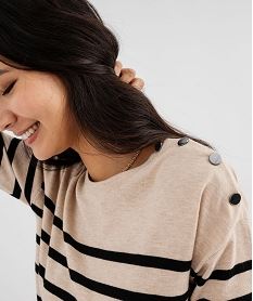 pull fin a larges rayures avec boutons sur l’epaule femme beige pullsI871701_2