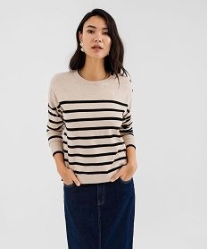 pull fin a larges rayures avec boutons sur l’epaule femme beige pullsI871701_4