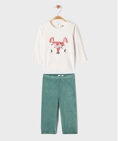 pyjama 2 pieces en velours avec motif biche brode bebe fille beigeI873501_2
