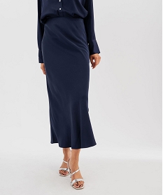 GEMO Jupe longue en matière satinée taille élastique femme bleu standard