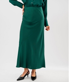 GEMO Jupe longue en matière satinée taille élastique femme vert standard