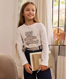 GEMO Tee-shirt manches longues en coton imprimé fille - LuluCastagnette Blanc